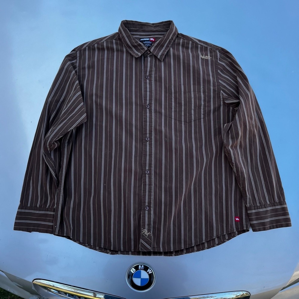 00s Tony Hawk brown striped button up